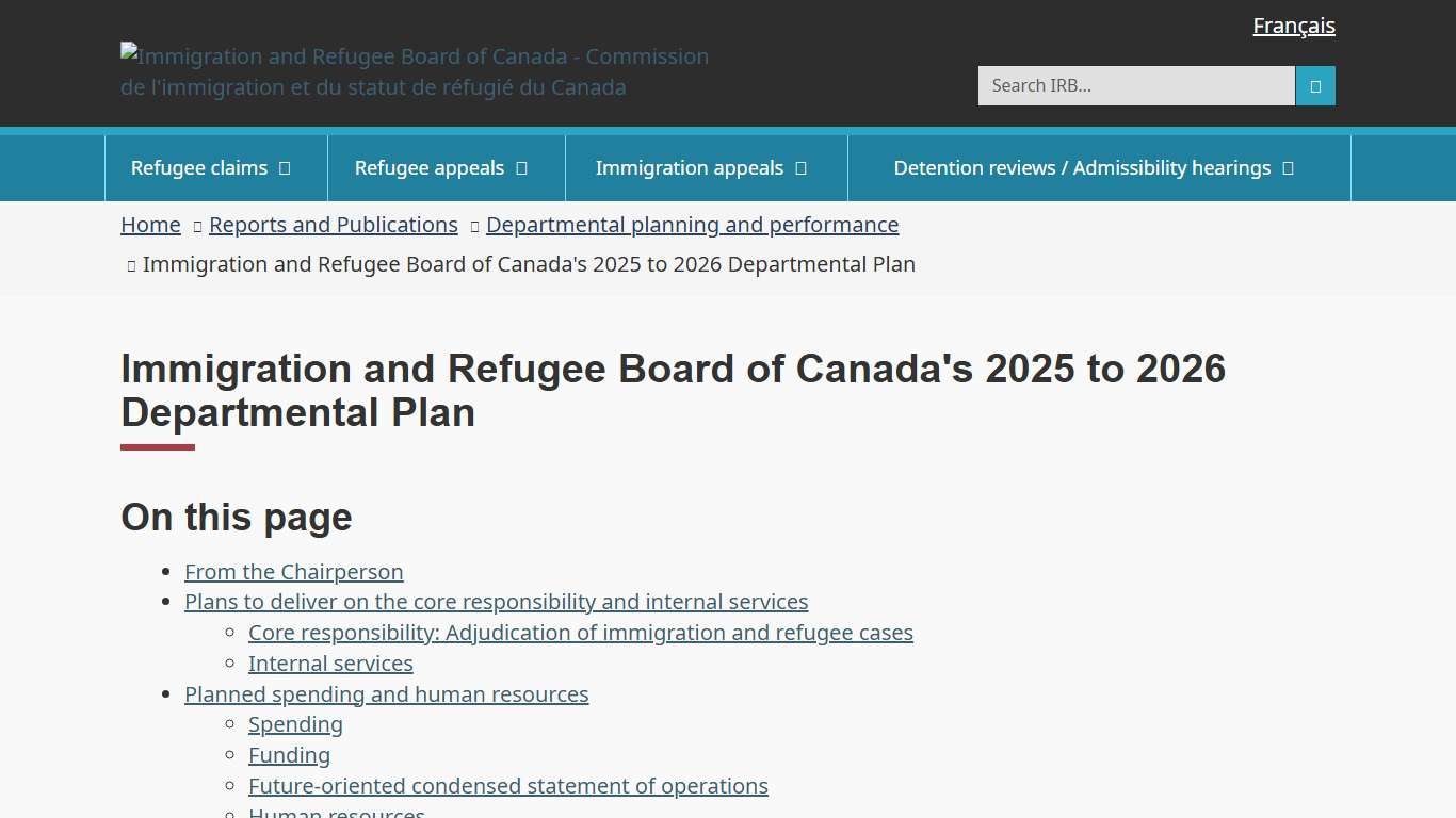 Immigration and Refugee Board of Canada's 2025 to 2026 Departmental Plan - Immigration and Refugee Board of Canada